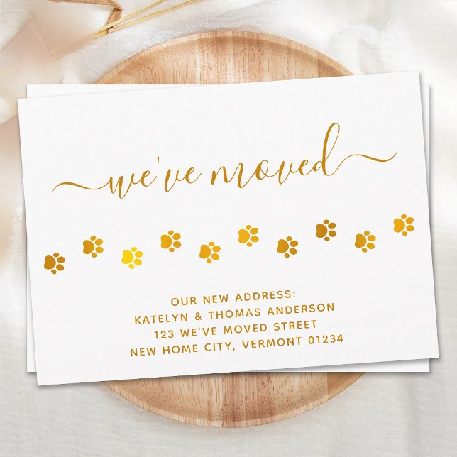 Elegant Walking Paw Prints Gold Personalise Moving Announcement (Creator Uploaded)