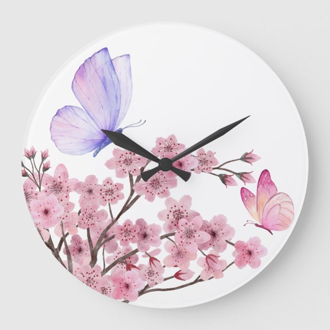 Elegant Wall Clock with Cherry Blossom Branch and  (Front)