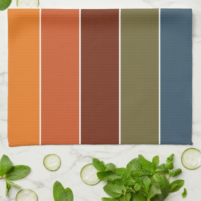 Elegant Warm Autumn Colours Stripes Pattern Tea Towel (Folded)