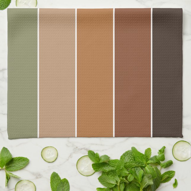 Elegant Warm Autumn Colours Stripes Pattern Tea Towel (Folded)