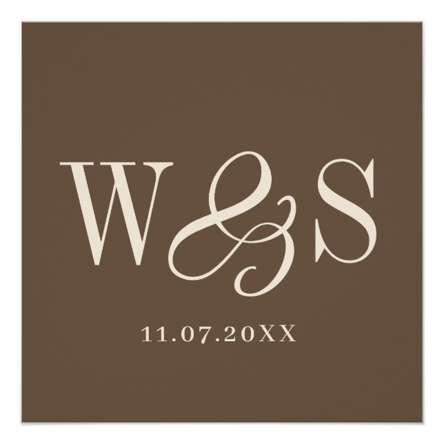 Elegant warm brown couple initials wedding poster (Front)