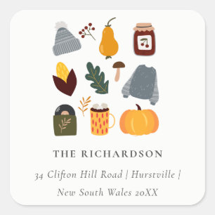 Elegant Warm Cosy Autumn Essential Address Square Sticker