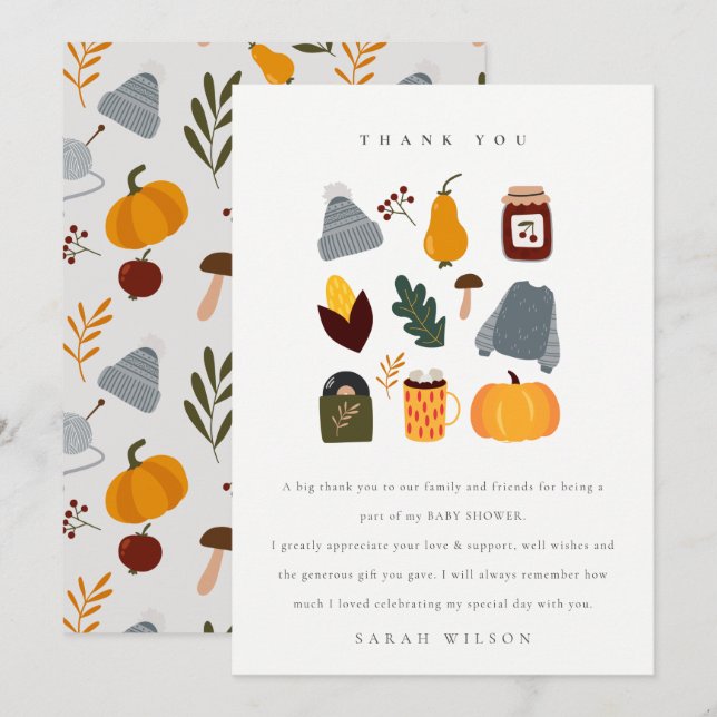 Elegant Warm Cosy Autumn Essential Baby Shower Thank You Card (Front/Back)