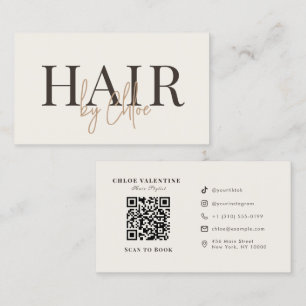 Elegant Warm Cream Beige Salon QR Code Media Business Card