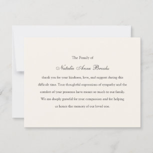 Elegant Warm Cream Funeral Acknowledgement Thank You Card