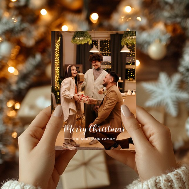 Elegant Warm Glow Merry Christmas Family Photo Holiday Card (Creator Uploaded)