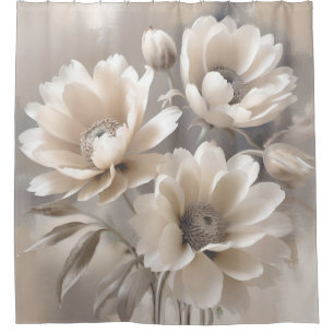 Elegant Warm Grey Cream Modern Farmhouse Floral Shower Curtain
