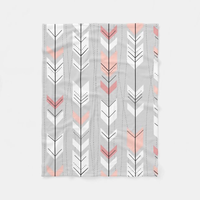 Elegant Warm Grey White Pink Arrows Raining Down Fleece Blanket (Front)