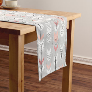 Elegant Warm Grey White Pink Arrows Raining Down Short Table Runner