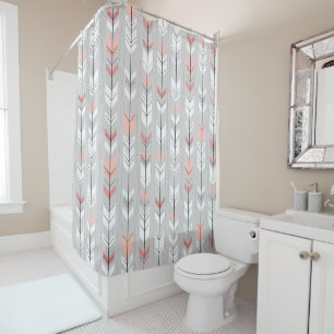 Elegant Warm Grey White Pink Arrows Raining Down Shower Curtain