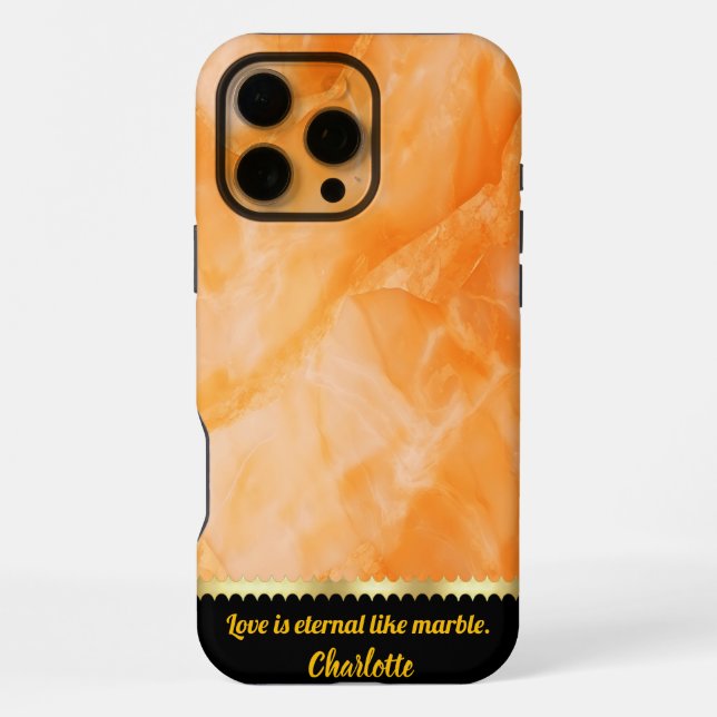 Elegant warm orange marble texture iPhone case (Back)