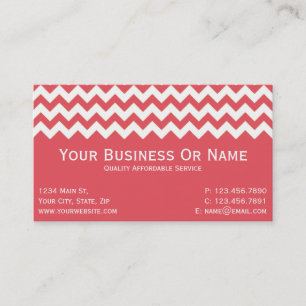 Elegant Warm Persimmon Pink, White Chevron Business Card