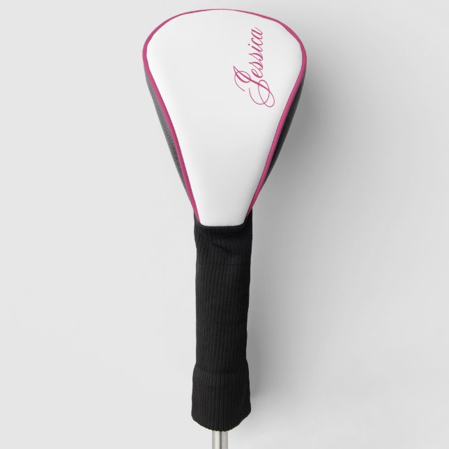 Elegant Warm Pink Script Font Golf Head Cover (Front)