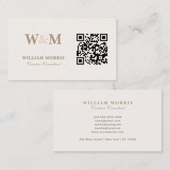 Elegant Warm Taupe QR Code Logo Template Business Card (Front/Back)