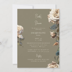 Elegant Warm Tones White Dried Roses Bridal Shower Invitation