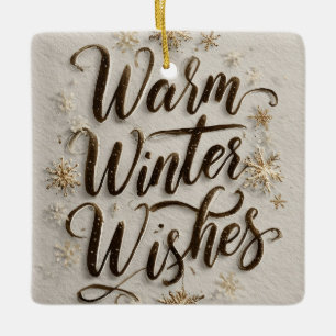 Elegant "Warm Winter Wishes" Calligraphy with Gold Ceramic Ornament