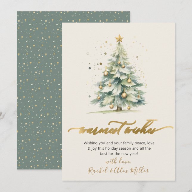 Elegant Warmest Wishes Non Photo Christmas Tree Holiday Card (Front/Back)