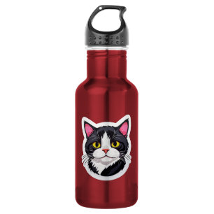 Elegant Water Bottle with Black & White Cat Sticke