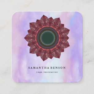 Elegant Water Colour Lotus Flower Logo Yoga Busine Square Business Card