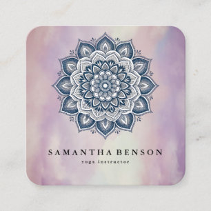 Elegant Water Colour Lotus Flower Logo Yoga Busine Square Business Card