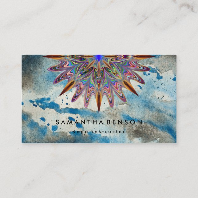 Elegant Water Colour Lotus Flower Logo Yoga Business Card (Front)