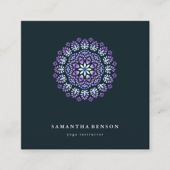 Elegant Water Colour Lotus Flower Logo Yoga  Square Business Card (Front)