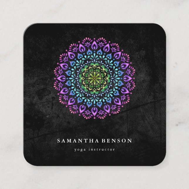 Elegant Water Colour Lotus Flower Logo Yoga  Square Business Card (Front)