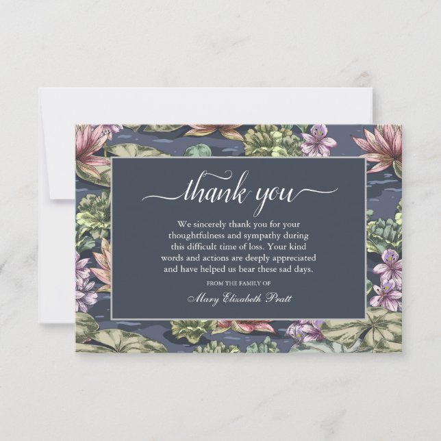 Elegant Water Lily Pond Funeral Thank You Card (Front)
