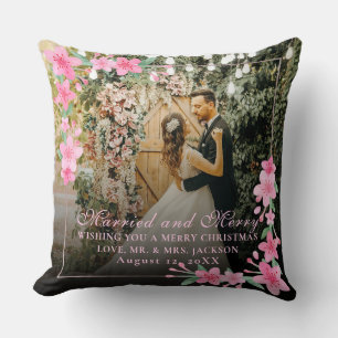 Elegant Watercolor 1 Photo Christmas Flat Blush Cushion