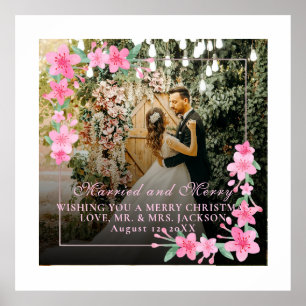 Elegant Watercolor 1 Photo Christmas Flat Blush Poster