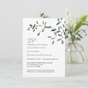 Elegant Watercolor 25th Wedding Anniversary Invitation