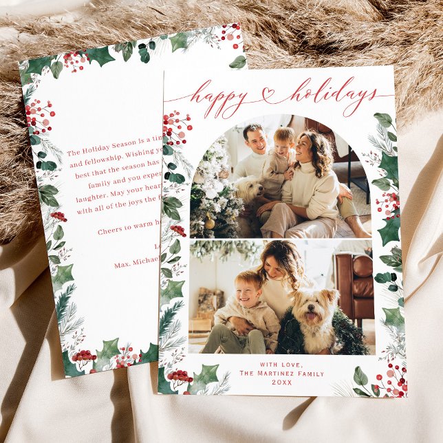Elegant Watercolor 2 Photo Holiday Card (Creator Uploaded)