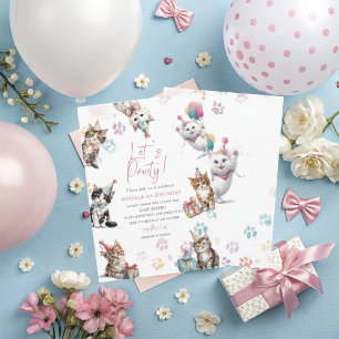 Elegant Watercolor 4th Birthday Kitten cat birthd Invitation