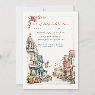 Elegant Watercolor 4th of July Invitation Vintage