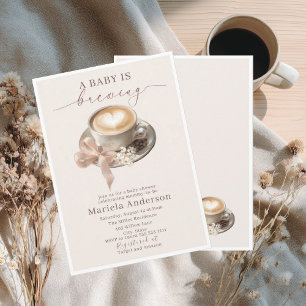 Elegant Watercolor a baby is brewing coffee brawn Invitation