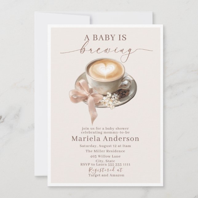 Elegant Watercolor a baby is brewing coffee brawn Invitation (Front)