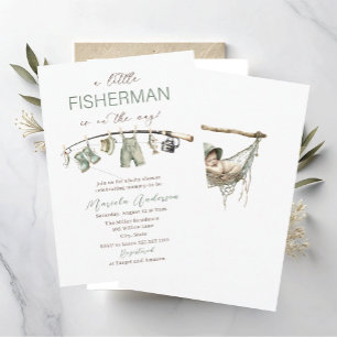 Elegant Watercolor A  little fisherman  Baby Showe Invitation