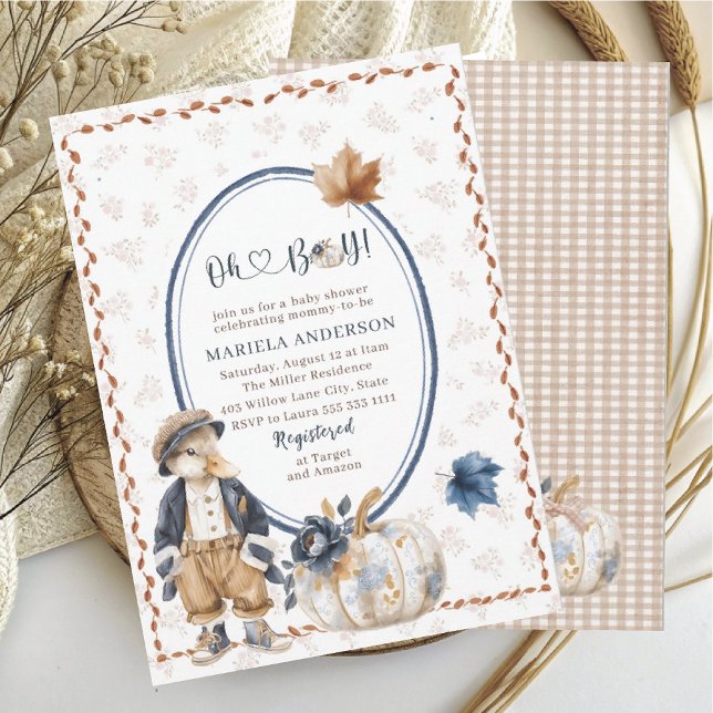 Elegant Watercolor A  little pumpkin oh boy  Baby  Invitation (Creator Uploaded)
