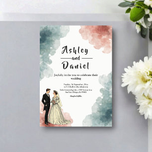 Elegant Watercolor Abstract Bride & Groom Wedding Invitation