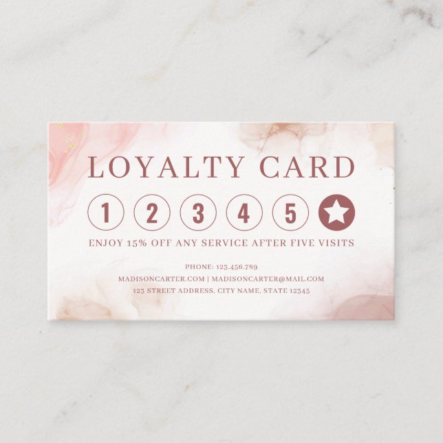 Elegant Watercolor Alcohol Ink Loyalty Card (Front)