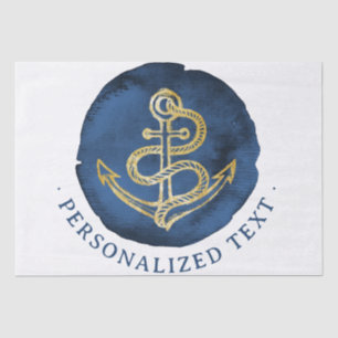  Elegant Watercolor Anchor Nautical Name Navy Blue Tissue Paper