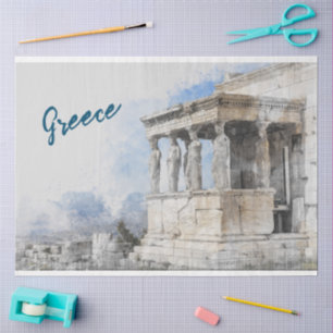 Elegant Watercolor Ancient Athens Ruins Tissue Paper