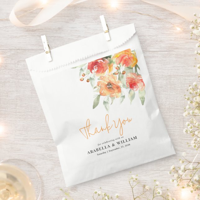 Elegant Watercolor Apricot Floral Favour Bag (Clipped)