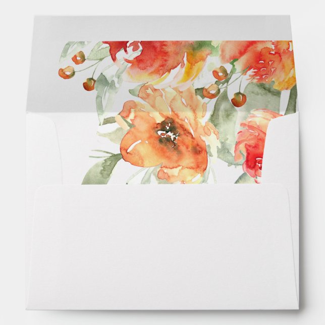 Elegant Watercolor Apricot & Peach Floral Wedding Envelope (Back (Bottom))