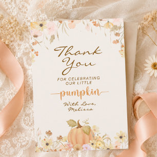 Elegant Watercolor Autumn Floral Little Pumpkin Thank You Card