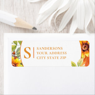 Elegant Watercolor Autumn Floral Monogrammed Return Address Label