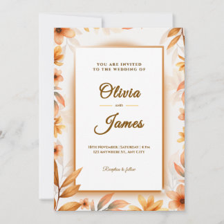 Elegant watercolor autumn floral wedding invitation