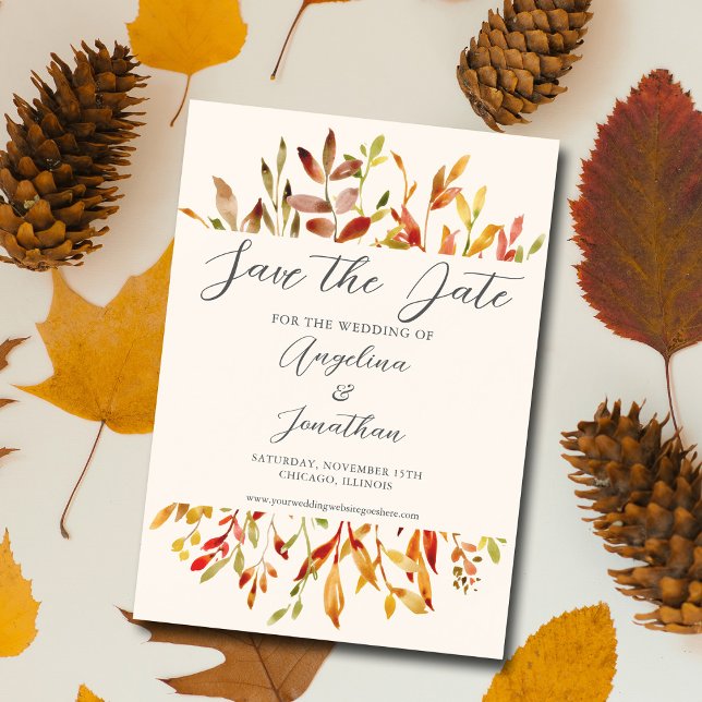 Elegant Watercolor Autumn Leaves Couple Photo Magnetic Invitation (Creator Uploaded)
