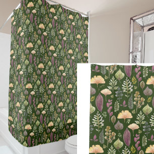 Elegant watercolor autumn leaves forest green shower curtain