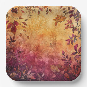Elegant Watercolor Autumn Leaves Paper Plate